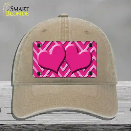 Pink Light Pink Heart Large Chevron Novelty License Plate Hat Unconstructed Cotton / Khaki