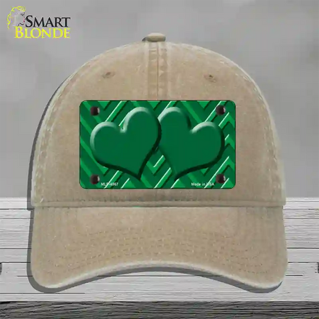 Green Light Green Heart Large Chevron Novelty License Plate Hat Unconstructed Cotton / Khaki