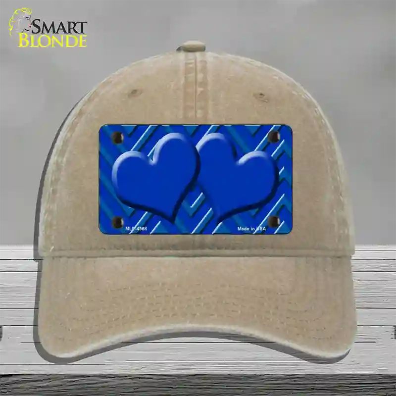 Blue Light Blue Heart Large Chevron Novelty License Plate Hat Unconstructed Cotton / Khaki