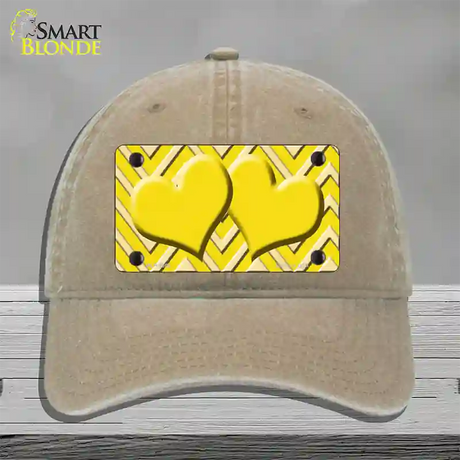 Yellow Light Yellow Heart Large Chevron Novelty License Plate Hat Unconstructed Cotton / Khaki