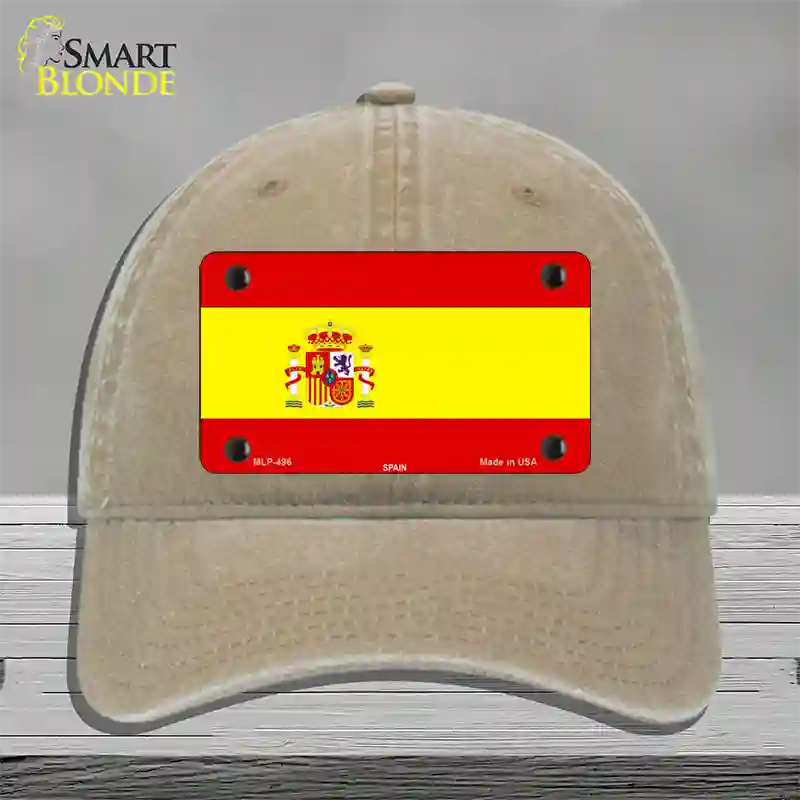 Spain Flag Novelty License Plate Hat Unconstructed Cotton / Khaki