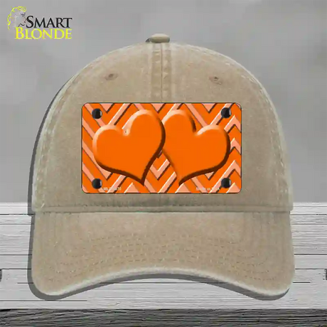 Orange Light Orange Heart Large Chevron Novelty License Plate Hat Unconstructed Cotton / Khaki