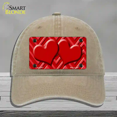 Red Light Red Heart Large Chevron Novelty License Plate Hat Unconstructed Cotton / Khaki