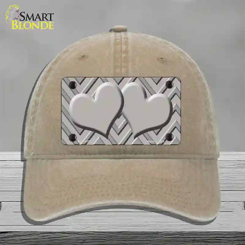 Grey Light Grey Heart Large Chevron Novelty License Plate Hat Unconstructed Cotton / Khaki