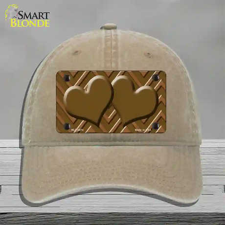 Brown Light Brown Heart Large Chevron Novelty License Plate Hat Unconstructed Cotton / Khaki