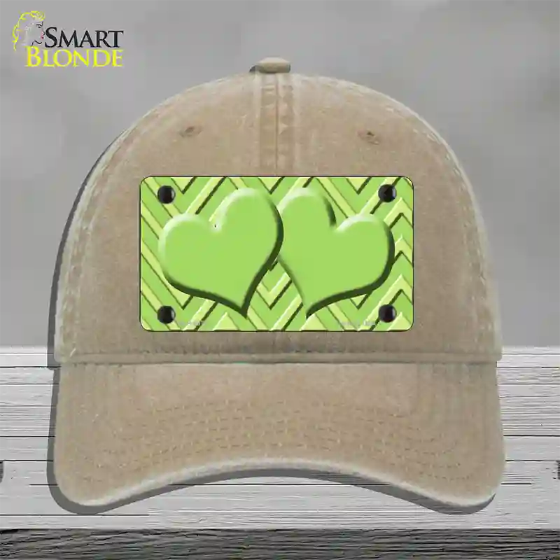 Lime Green Lighter Lime Green Heart Large Chevron Novelty License Plate Hat Unconstructed Cotton / Khaki