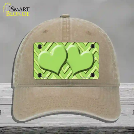 Lime Green Lighter Lime Green Heart Large Chevron Novelty License Plate Hat Unconstructed Cotton / Khaki