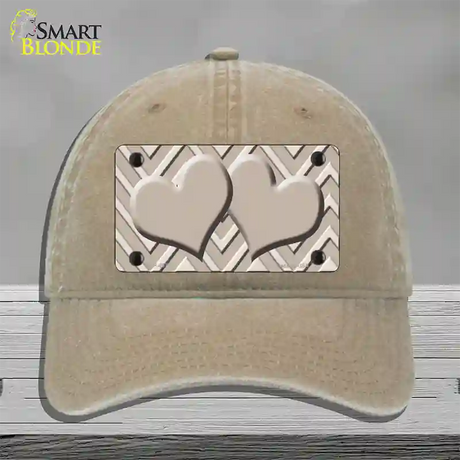 Tan Light Tan Heart Large Chevron Novelty License Plate Hat Unconstructed Cotton / Khaki