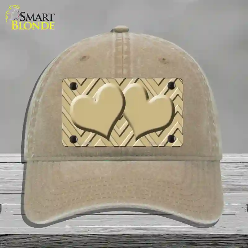 Gold Light Gold Heart Large Chevron Novelty License Plate Hat Unconstructed Cotton / Khaki