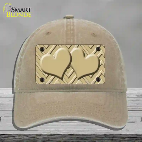 Gold Light Gold Heart Large Chevron Novelty License Plate Hat Unconstructed Cotton / Khaki