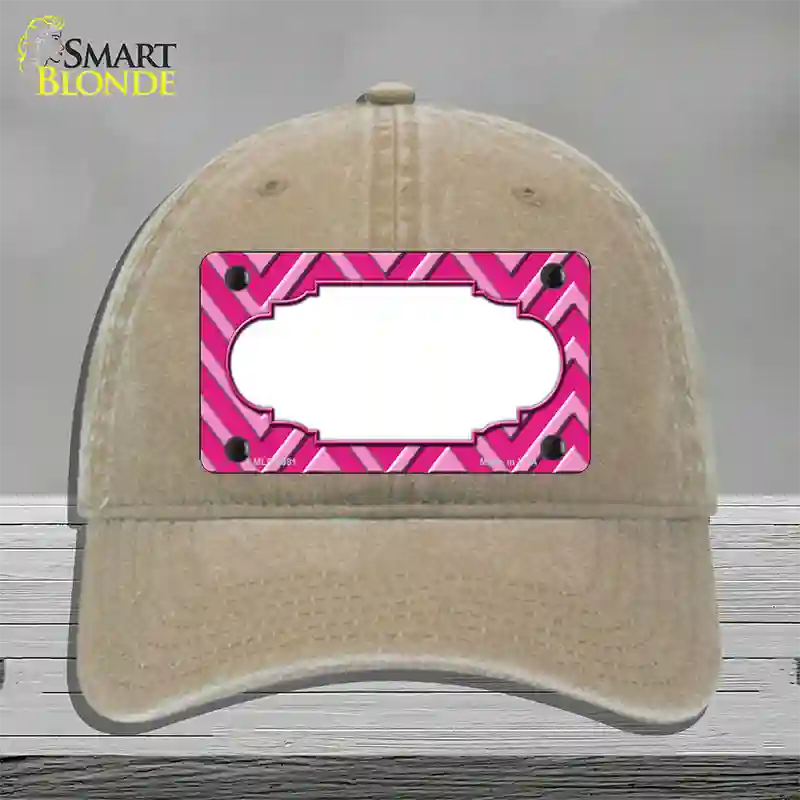 Pink Light Pink Scallop Large Chevron Novelty License Plate Hat Unconstructed Cotton / Khaki