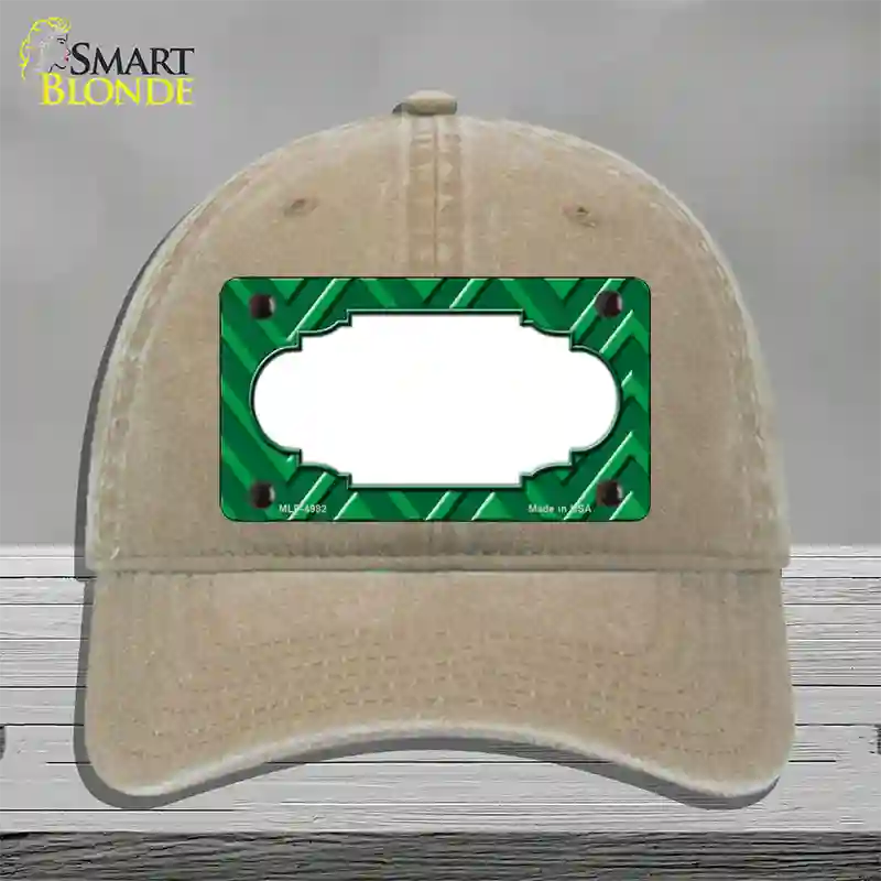 Green Light Green Scallop Large Chevron Novelty License Plate Hat Unconstructed Cotton / Khaki