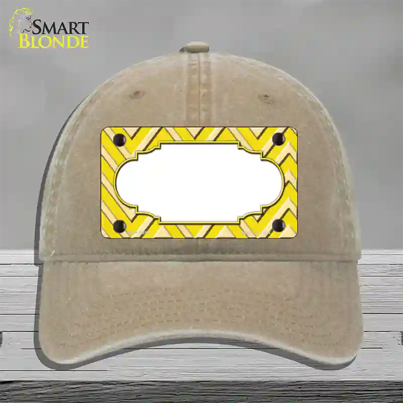 Yellow Light Yellow Scallop Large Chevron Novelty License Plate Hat Unconstructed Cotton / Khaki