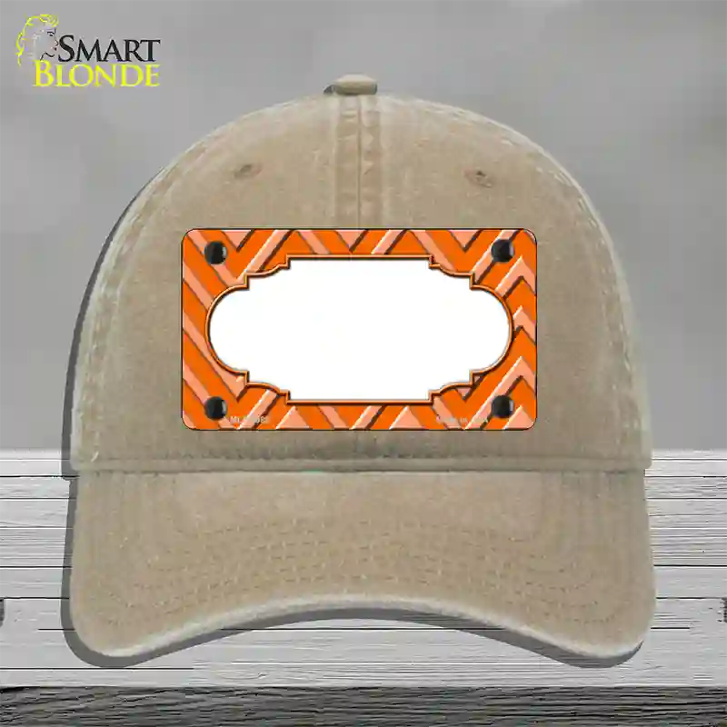 Orange Light Orange Scallop Large Chevron Novelty License Plate Hat Unconstructed Cotton / Khaki