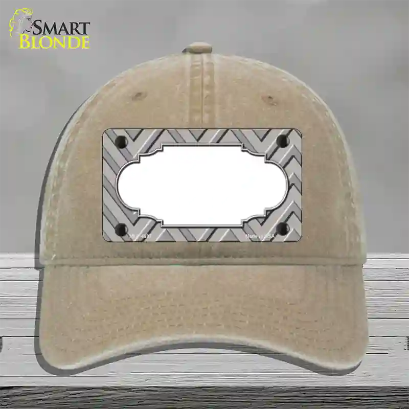 Grey Light Grey Scallop Large Chevron Novelty License Plate Hat Unconstructed Cotton / Khaki