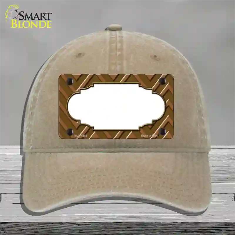 Brown Light Brown Scallop Large Chevron Novelty License Plate Hat Unconstructed Cotton / Khaki