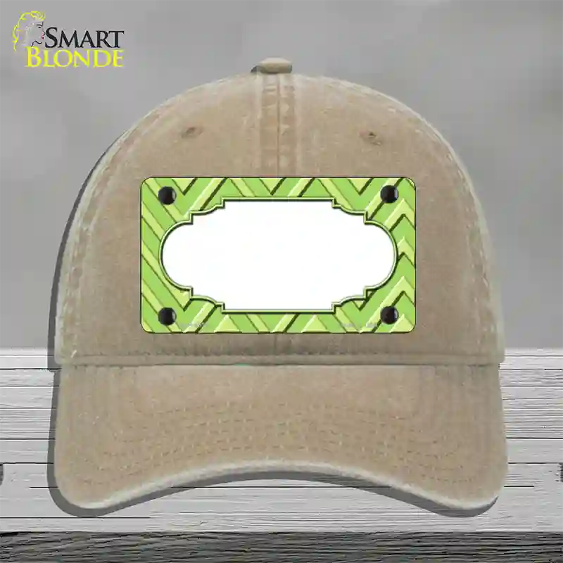 Lime Green Lighter Lime Green Scallop Large Chevron Novelty License Plate Hat Unconstructed Cotton / Khaki