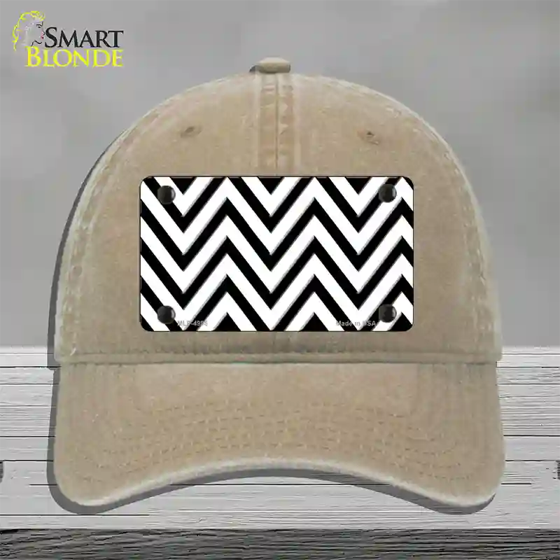 White Black Large Chevron Novelty License Plate Hat Unconstructed Cotton / Khaki