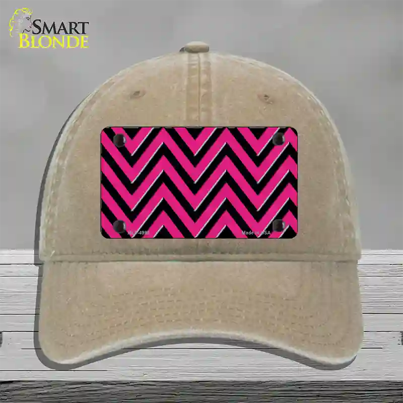 Pink Black Large Chevron Novelty License Plate Hat Unconstructed Cotton / Khaki