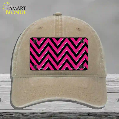 Pink Black Large Chevron Novelty License Plate Hat Unconstructed Cotton / Khaki