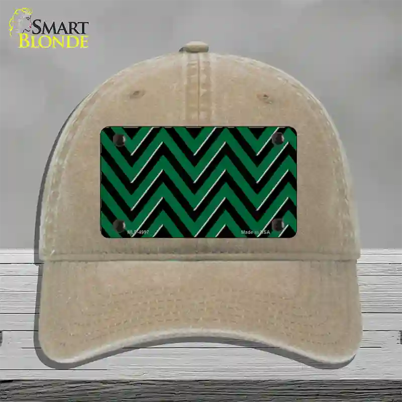 Green Black Large Chevron Novelty License Plate Hat Unconstructed Cotton / Khaki