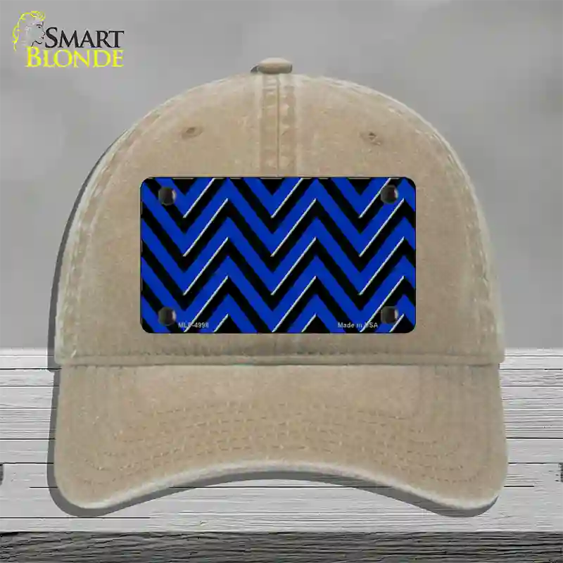 Blue Black Large Chevron Novelty License Plate Hat Unconstructed Cotton / Khaki