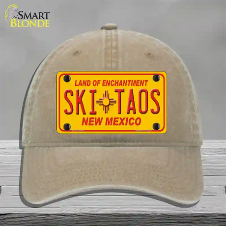 Ski Taos Yellow New Mexico Novelty License Plate Hat Unconstructed Cotton / Khaki