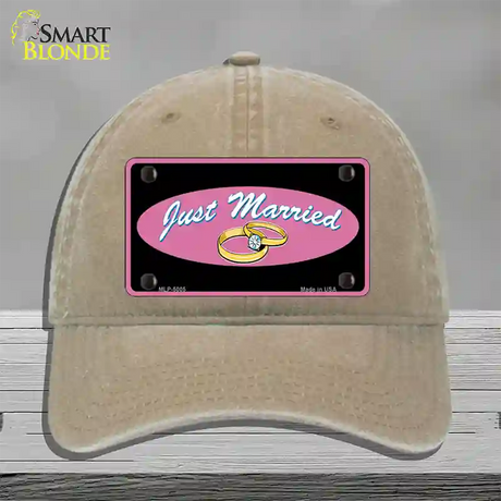 Just Married Novelty License Plate Hat Unconstructed Cotton / Khaki