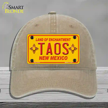 Taos Yellow New Mexico Novelty License Plate Hat Unconstructed Cotton / Khaki