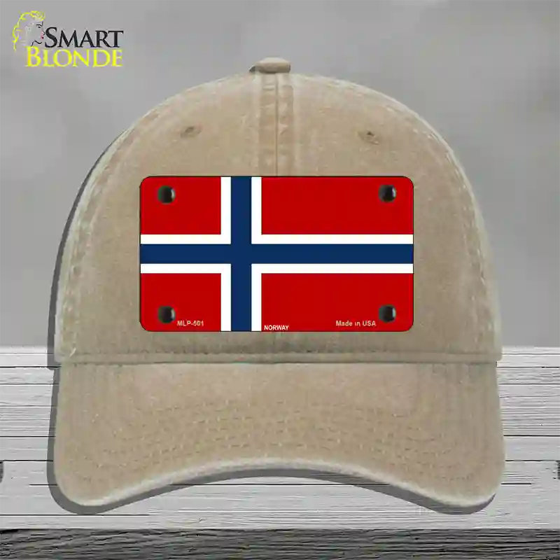 Norway Flag Novelty License Plate Hat Unconstructed Cotton / Khaki