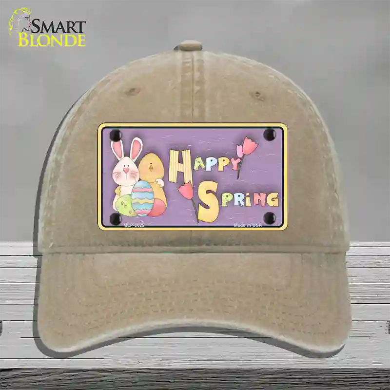 Happy Spring Yellow Novelty License Plate Hat Unconstructed Cotton / Khaki