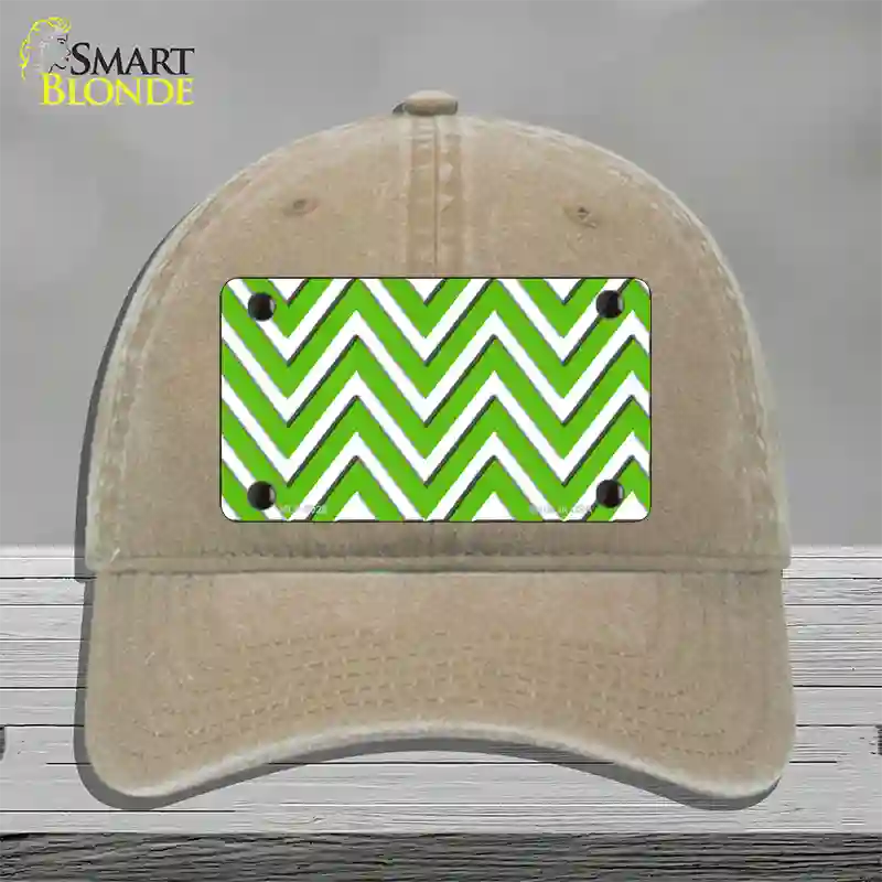 Kelly Green White Chevron Novelty License Plate Hat Unconstructed Cotton / Khaki