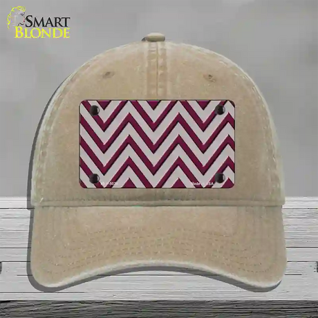 Maroon Grey Chevron Novelty License Plate Hat Unconstructed Cotton / Khaki