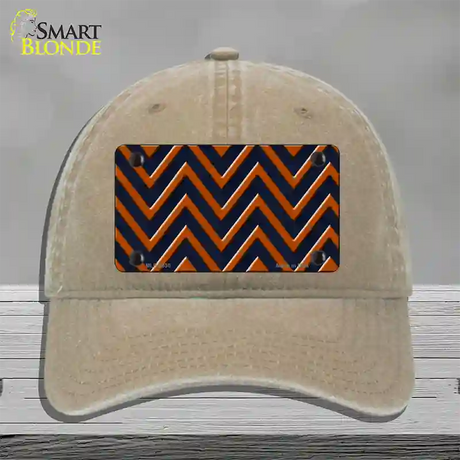 Orange Navy Blue Chevron Novelty License Plate Hat Unconstructed Cotton / Khaki