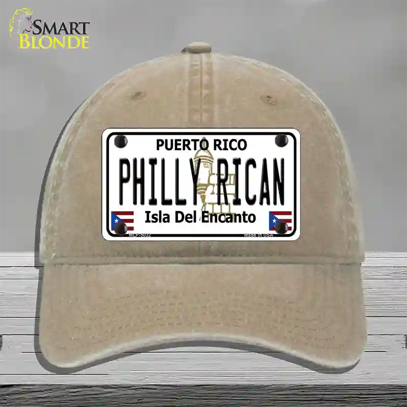 Philly Rican Puerto Rico Novelty License Plate Hat Unconstructed Cotton / Khaki