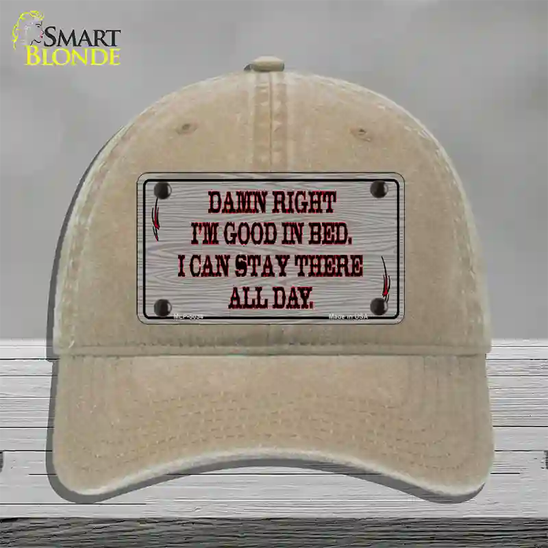 Im Good In Bed Novelty License Plate Hat Unconstructed Cotton / Khaki