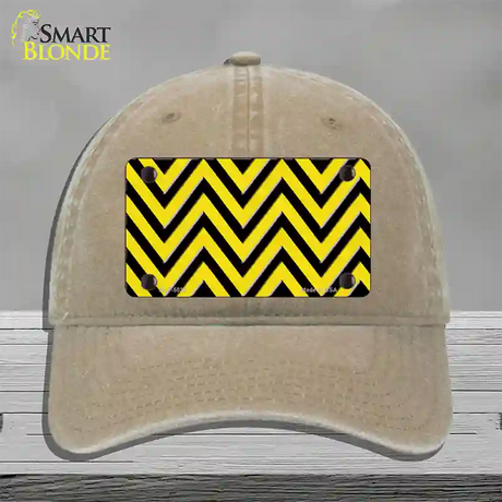 Yellow Black Chevron Novelty License Plate Hat Unconstructed Cotton / Khaki