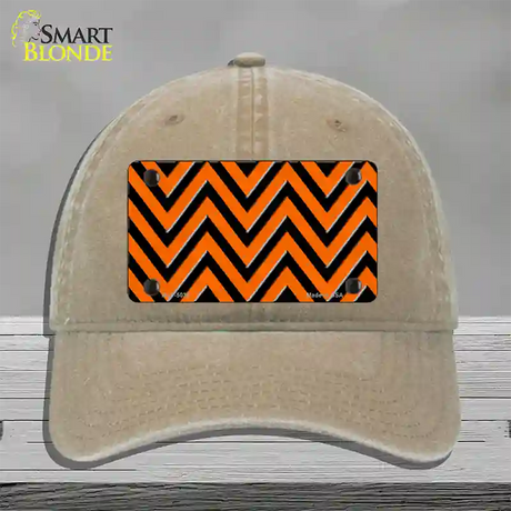 Orange Black Chevron Novelty License Plate Hat Unconstructed Cotton / Khaki