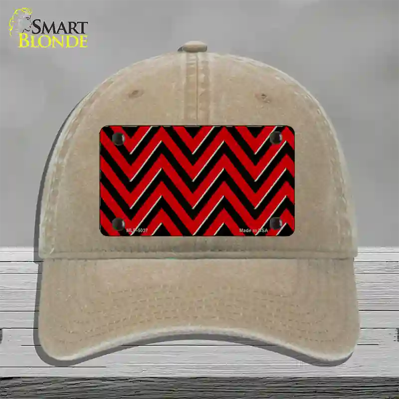 Red Black Chevron Novelty License Plate Hat Unconstructed Cotton / Khaki