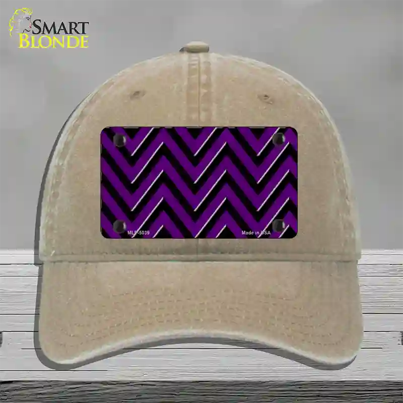 Purple Black Chevron Novelty License Plate Hat Unconstructed Cotton / Khaki