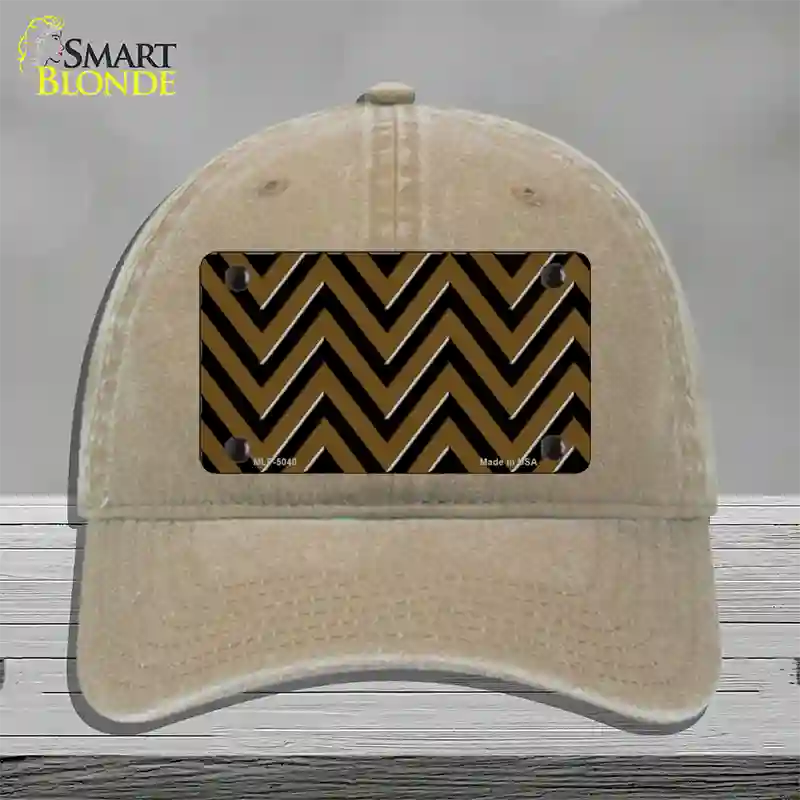 Brown Black Chevron Novelty License Plate Hat Unconstructed Cotton / Khaki