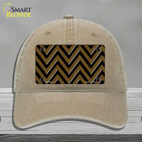 Brown Black Chevron Novelty License Plate Hat Unconstructed Cotton / Khaki