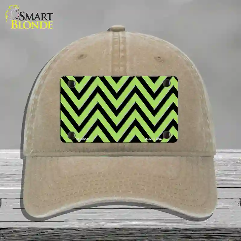 Lime Green Black Chevron Novelty License Plate Hat Unconstructed Cotton / Khaki