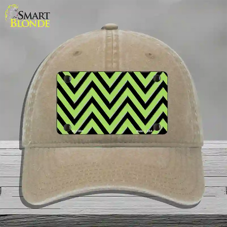 Lime Green Black Chevron Novelty License Plate Hat Unconstructed Cotton / Khaki