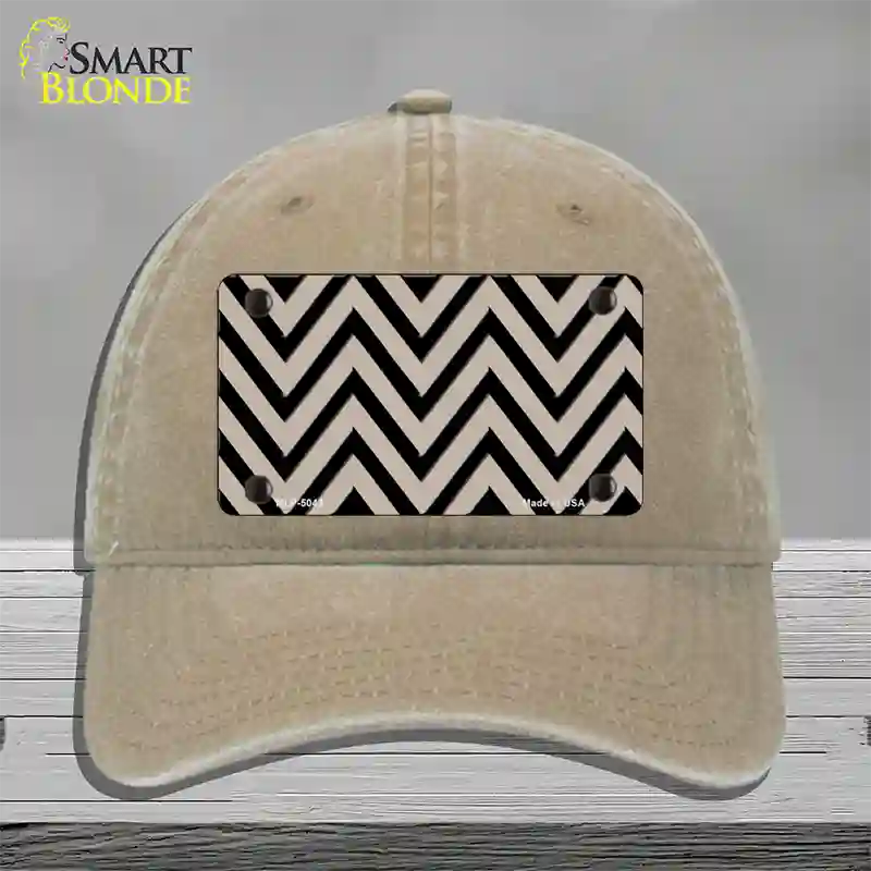 Tan Black Chevron Novelty License Plate Hat Unconstructed Cotton / Khaki