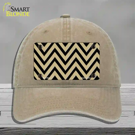 Gold Black Chevron Novelty License Plate Hat Unconstructed Cotton / Khaki