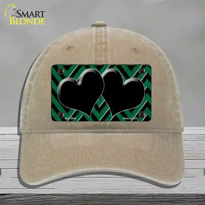 Green Black Chevon Hearts Novelty License Plate Hat Unconstructed Cotton / Khaki