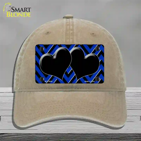 Blue Black Chevon Hearts Novelty License Plate Hat Unconstructed Cotton / Khaki