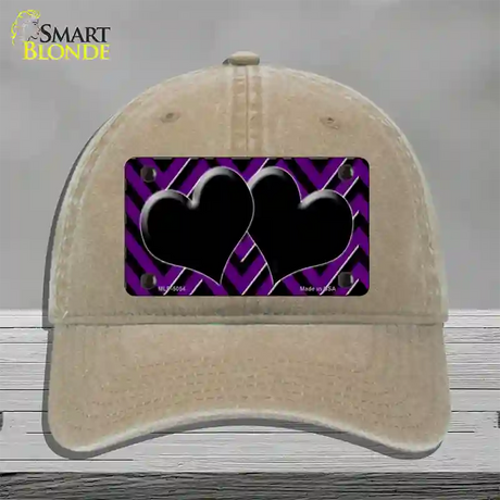 Purple Black Chevon Hearts Novelty License Plate Hat Unconstructed Cotton / Khaki