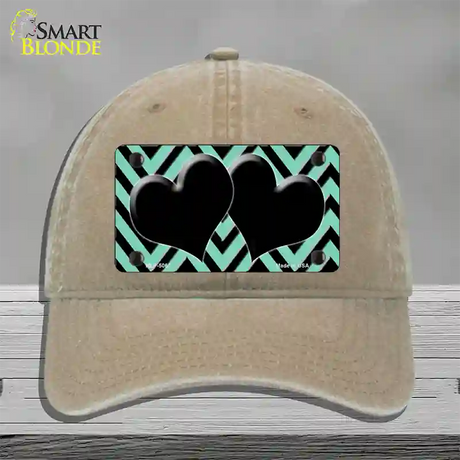 Mint Black Chevon Hearts Novelty License Plate Hat Unconstructed Cotton / Khaki